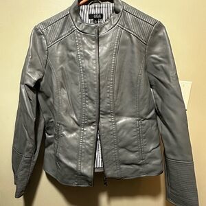 a.n.a Women's Gray Quilted-Detail Faux Leather Jacket